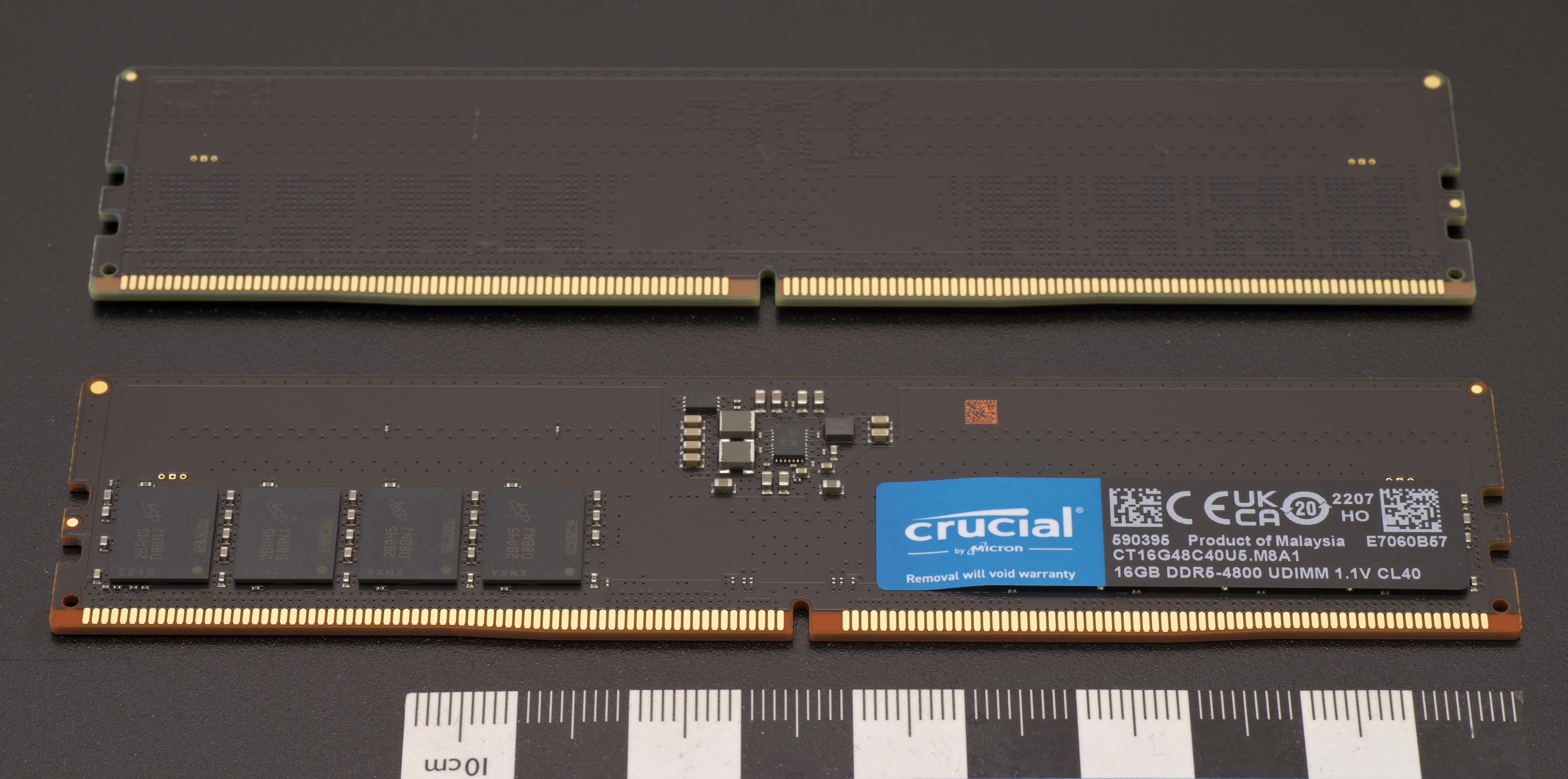 Two DDR5 desktop memory modules photographed side by side